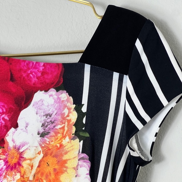 EUC Joseph Ribkoff Dress Multicolor Floral Striped Ruched Side Size 8 - Picture 7 of 11